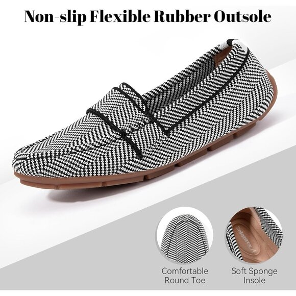 Zelaprox Women Black Striped Mesh Slip on Comfortable Loafer Shoes Flat Shoes - Picture 1 of 5